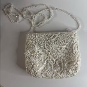 Cache Vintage Beaded Lace Evening Bag Ivory Clutch